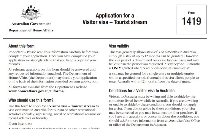 điền form 1419 xin visa du lịch Úc